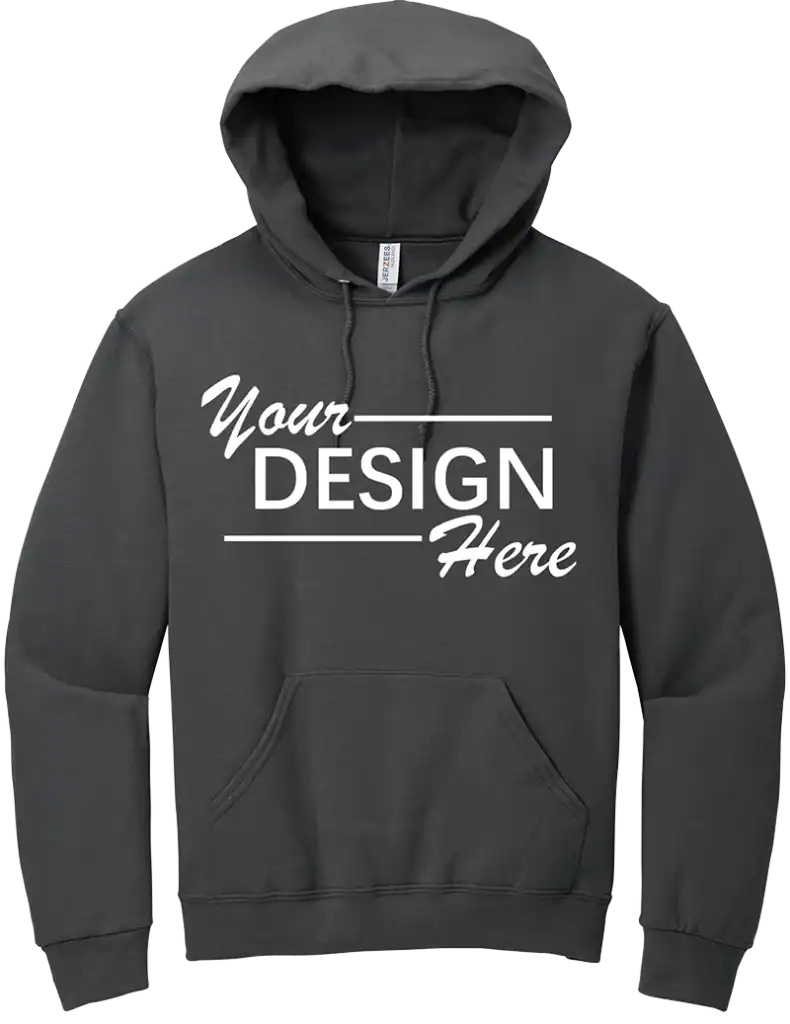 Charcoal grey custom-designed sweater with L1 Print logo, made in Long Island, featuring a cozy fit and high-quality fabric.